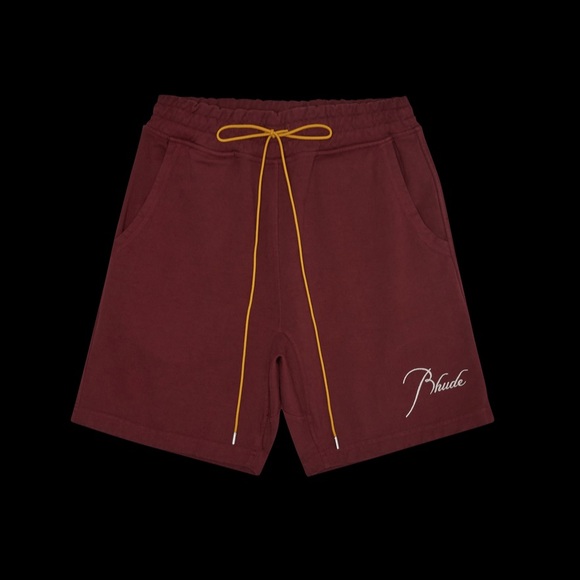 Rhude Brown and Yellow Athletic Shorts with Elastic Waistband
